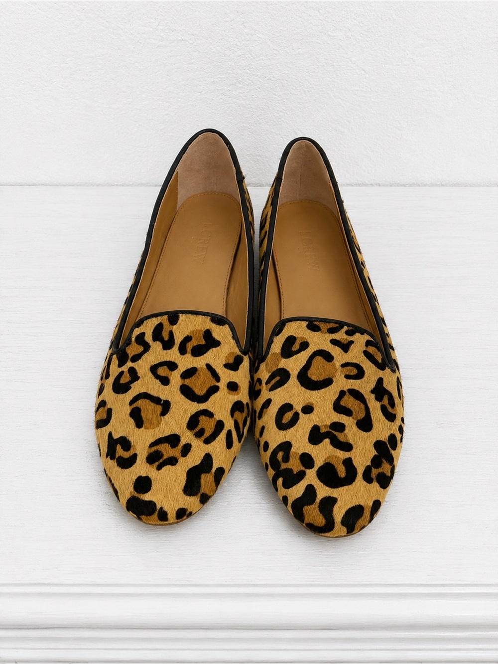 J. Crew Cora Calf Hair/Leather Leopard Loafers Leather Slip On Flats Size 7.5